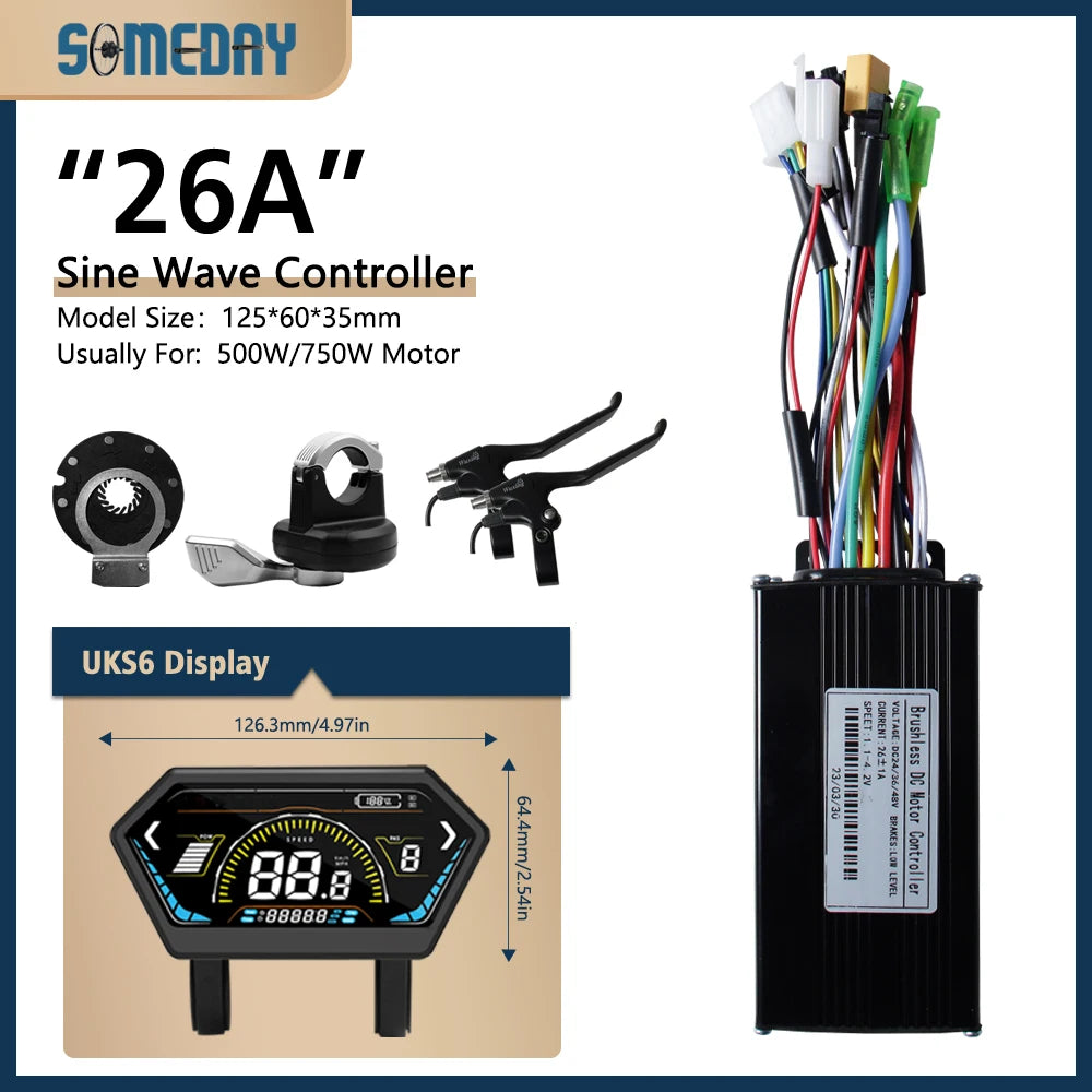 26A Ebike Sinawave Controller 24V/36V/48V Three-Mode Controller with Learning Function JN Color Display Wheel Hub Motor Parts