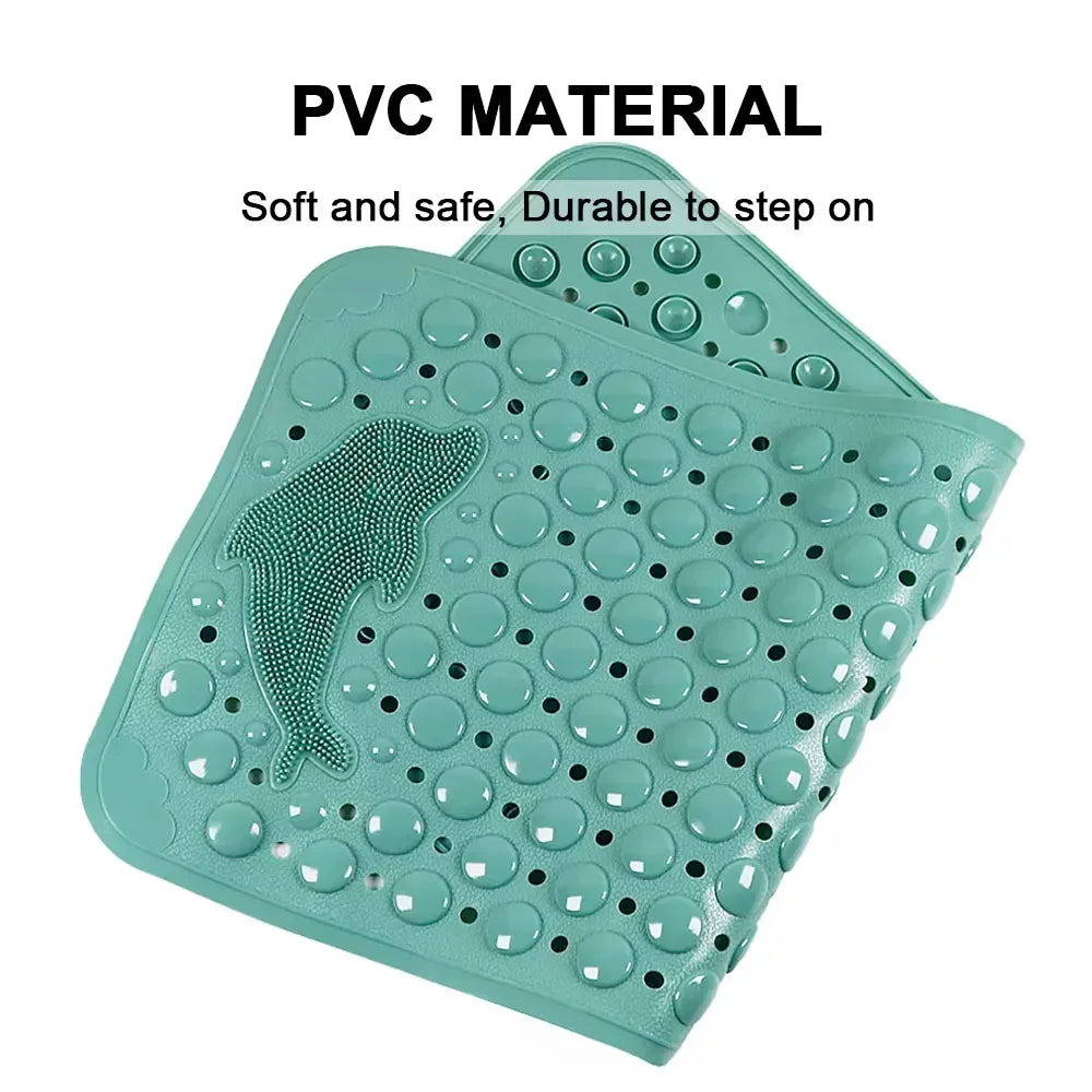 Bathroom anti-slip mat silicone world PVC shower anti-fall mat dolphin massage suction cup floor mat with drainage hole