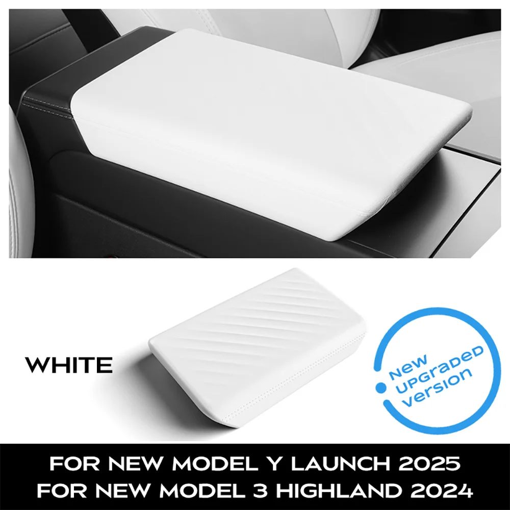 Tesla Center Console Armrest Lid Cover, TPE, Black or White, for Model Y/3 Highland