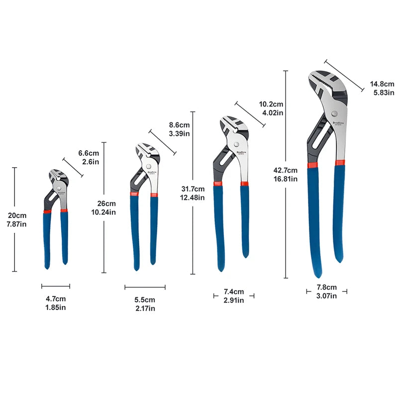 8/10/12/16 Inch Quick Adjust Water Pump Pliers with Hardened CR-V Steel Jaws Universal Plumbing Pliers for Plumbing Work
