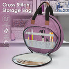 Cross Stitch Storage Bag Purple,Embroidery Projects Bag,Sewing Crafts Storage Tote Bag,Knitting Bags with Zipper Pockets