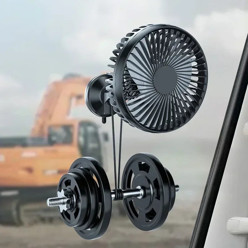12V-24V Car Fan with Suction Cup Mount, 3-Speed, USB Rechargeable, 360° Rotating, Black, 2pcs