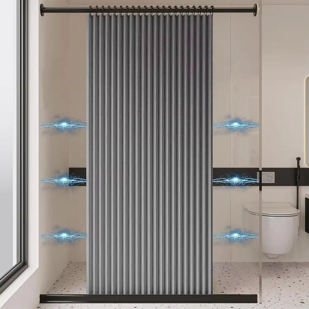 Magnetic Foldable Linen Bath Curtain Waterproof for Walk-In Shower - No Included Adjustable Rod