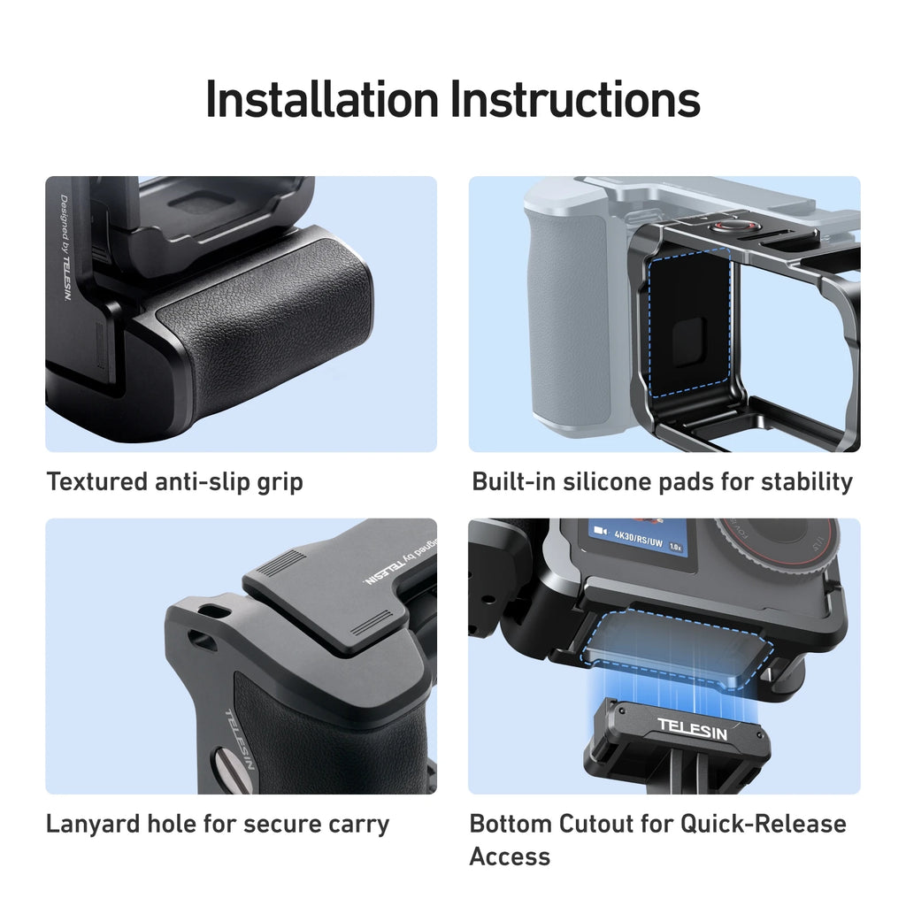 TELESIN Hand Grip Aid Remote Control Kit Aluminum alloy Set For DJI OSMO Action6 Rabbit Cage Quick release Protective case