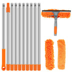100-420CM Extended Window Cleaning Kit 2 in 1 Double Sided Glass Squeegee Cleaner Duster Mop 180° Swivel Window Cleaning Tools