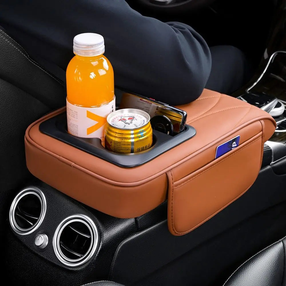 Center Console Armrest Cushion Multifunctional PU Leather Car Armrest Pillow with Cup Holder Height Increasing Part & Accessorie