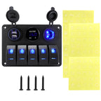 5 sets of rocker switch panels, 12-24V, with dual USB socket 4.2A+voltmeter LED light and cigarette lighter.