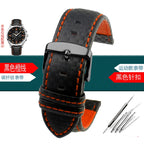 Carbon Fiber Pattern Leather Watch Strap 18mm 20mm 21mm 22mm 23mm 24mm Black Red Orange Stitching Watchband Bracelet Wristband