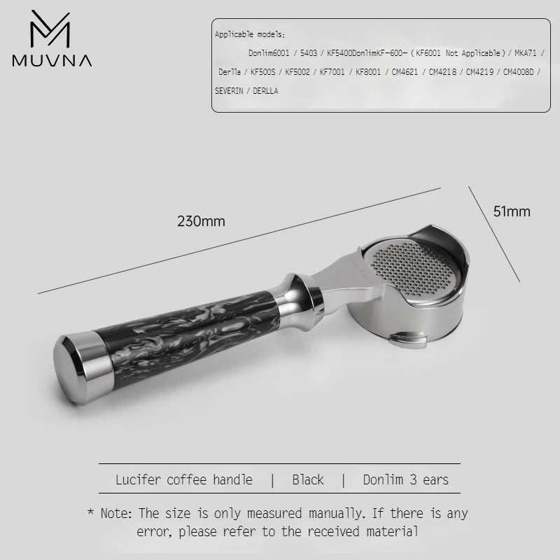 MUVNA Espresso Bottomless Portailfter Lucifer Series, Naked Portafilter with Basket Fits E61/Nuova/Delonghi/Breville Machines