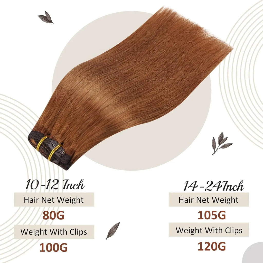 Full Shine Clip-In Human Hair Extensions Remy Double Weft 7pcs 105g Jet Black 12-24in