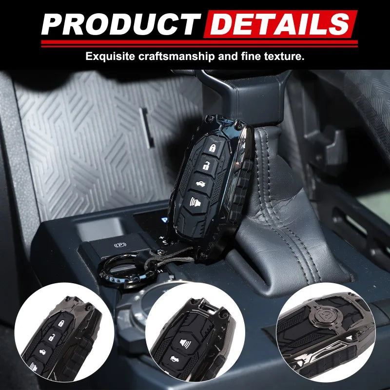 ZincAlloy Key Case Round Buckle Key Pouch Mecha Style Key Fob Cover Car Supplies For Toyota Tacoma 2024-2026 Toyota Tundra 2022+