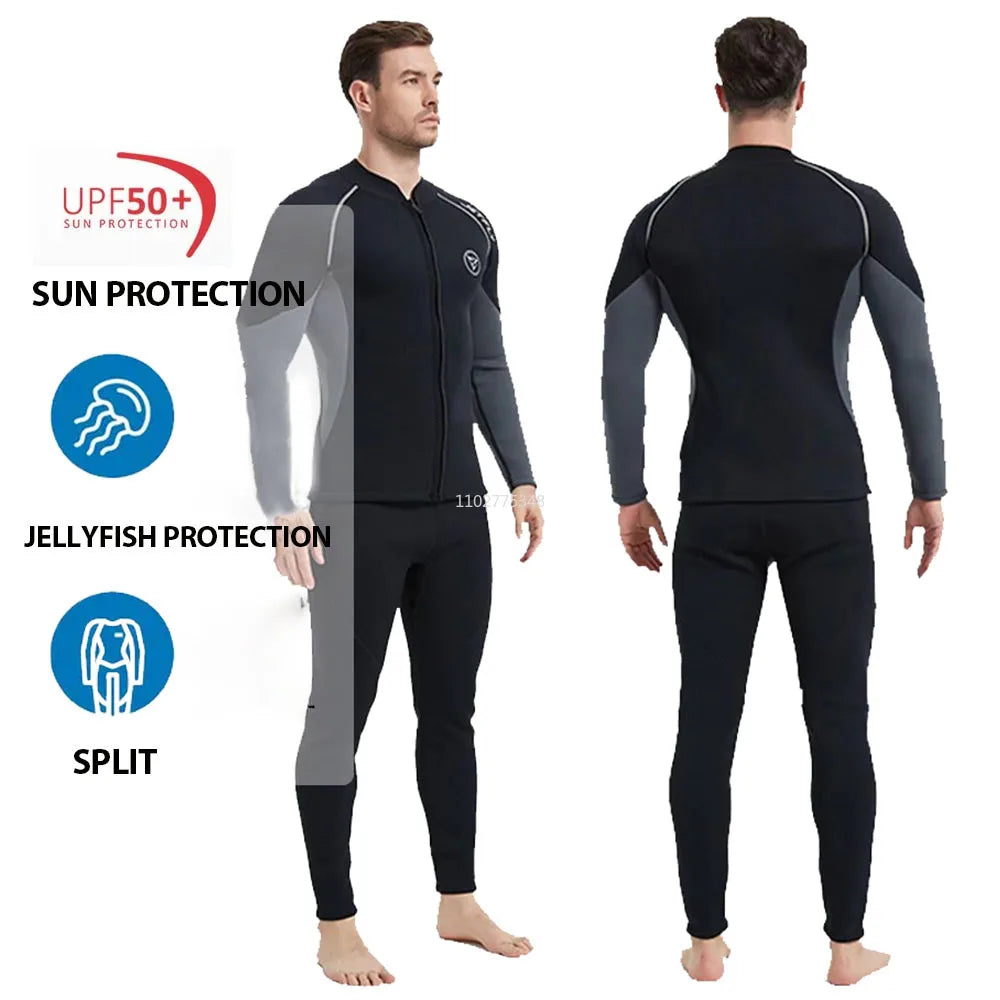 3mm/2mm Neoprene Wetsuit Men Jacket Pants for Swimming Surfing Scuba Diving Kayaking Kitesurf Front Zipper Swimwear Surf Suits