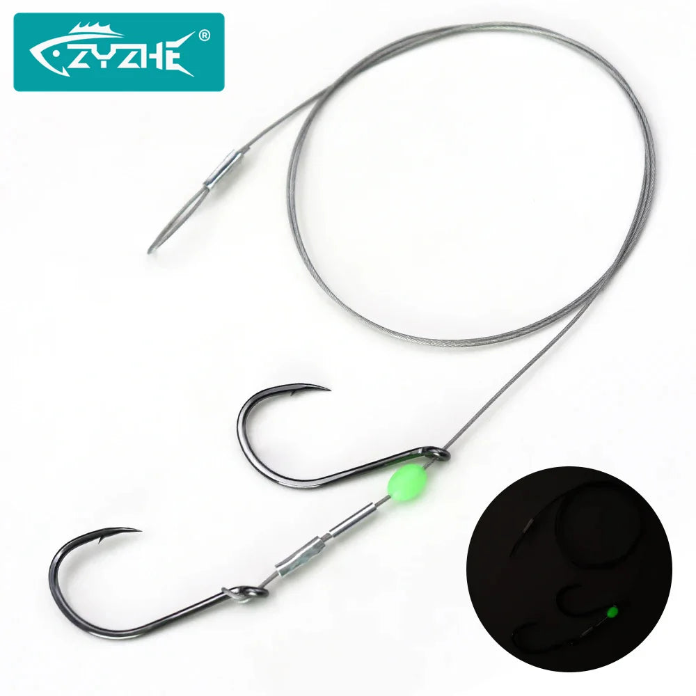 ZYZHE 1pc Fishing Stinger Rigs with 49 Strands Steel Wire Double Hooks For Freshwater Saltwater Fishing Live Bait Rigs