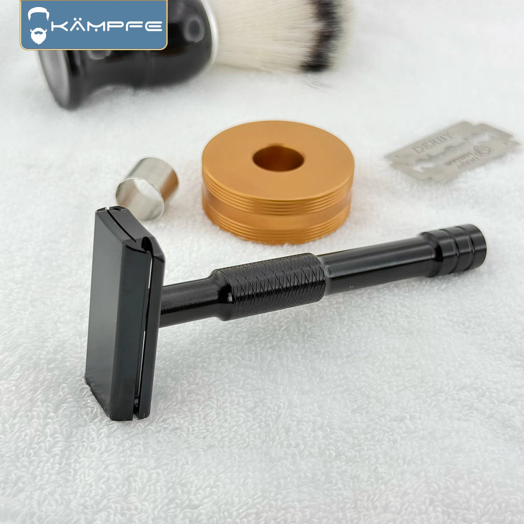 Kampfe CNC machined safety razor shaver with 5 blades, A85, black/grey/silver