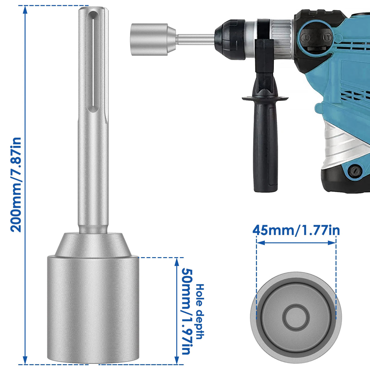 SDS Plus Ground Rod Driver for Rotary Hammer Drill Tools 19/21/25/35mm Hardened Steel  Earth Stake Hammer Drill Grounding Rod