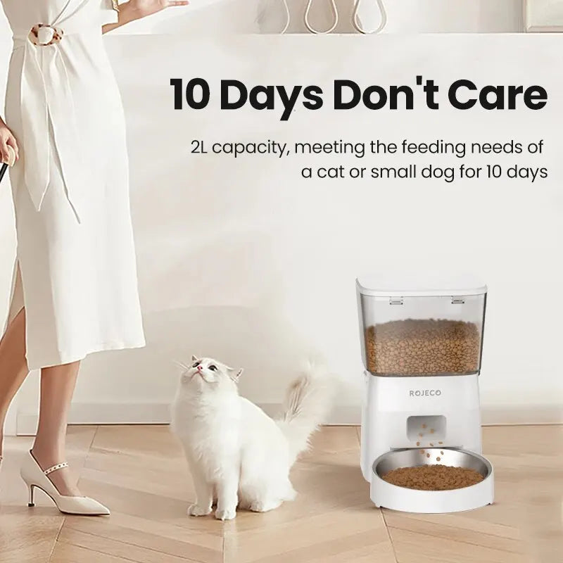 ROJECO 2L WiFi Automatic Cat Feeder Dry Food Dispenser, Black/White, EU/US/KR Plug
