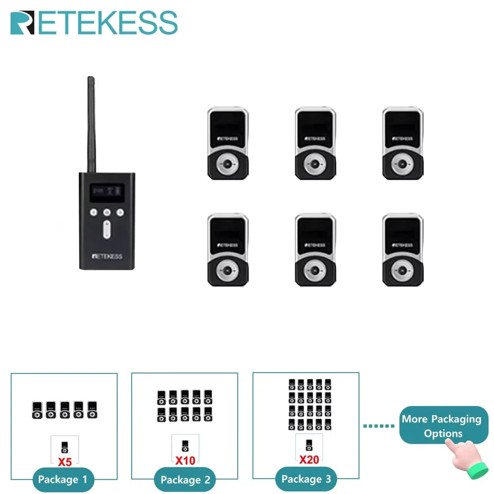 Retekess T130S Tour Guide System Audio Guide, 2nd Gen T130 Mic Long Standby Transmitter Receivers Radio Guide For Tour Training