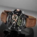 NAVIFORCE Men's Digital Quartz Sport Watch LED Waterproof Wristwatch, Gold Black