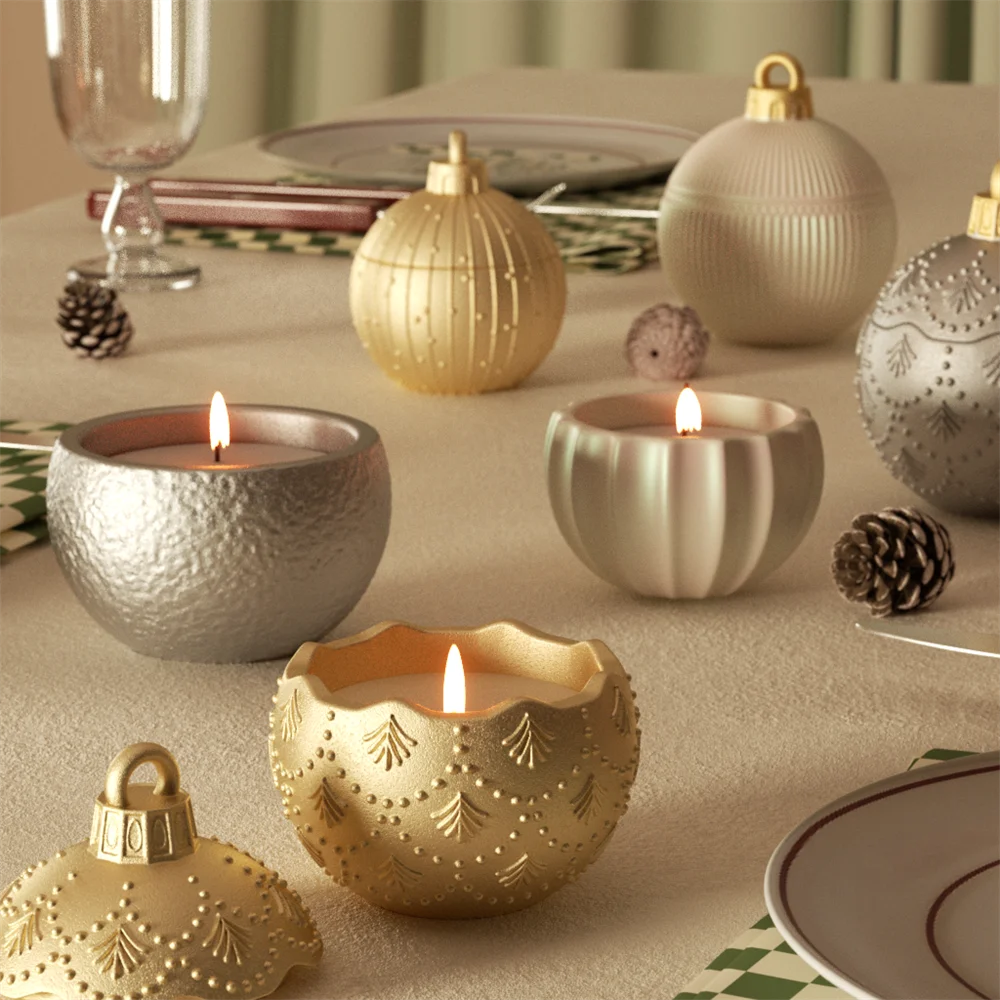 Christmas Bauble Candle Jar Silicone Mold, Reusable for Concrete Jesmonite Cement, Large/Small