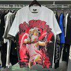 Masked Tattoo Angel Gun Diamond Short Sleeve Tshirts for Men and Women Crew Neck Cotton Summer Top Tees Oversized