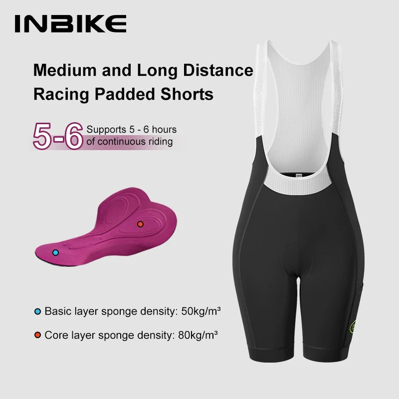 INBIKE 2025 Women's Cycling Bib Shorts with Side Pockets Women's Overalls Shorts for Summer Road Bike Bibs Pants Biking Clothing