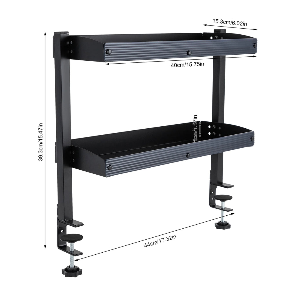 Clamp-on Desk Shelf, 2-Tier, Above or Under Table Corner Shelves Organizer, Black