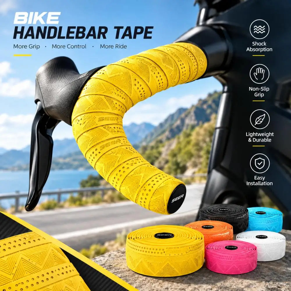 SEER Anti-Slip Road Bike Handlebar Tape PU+EVA Silicone Shockproof Handle Bar Tape With Bar End Plugs Bicycle Accessories