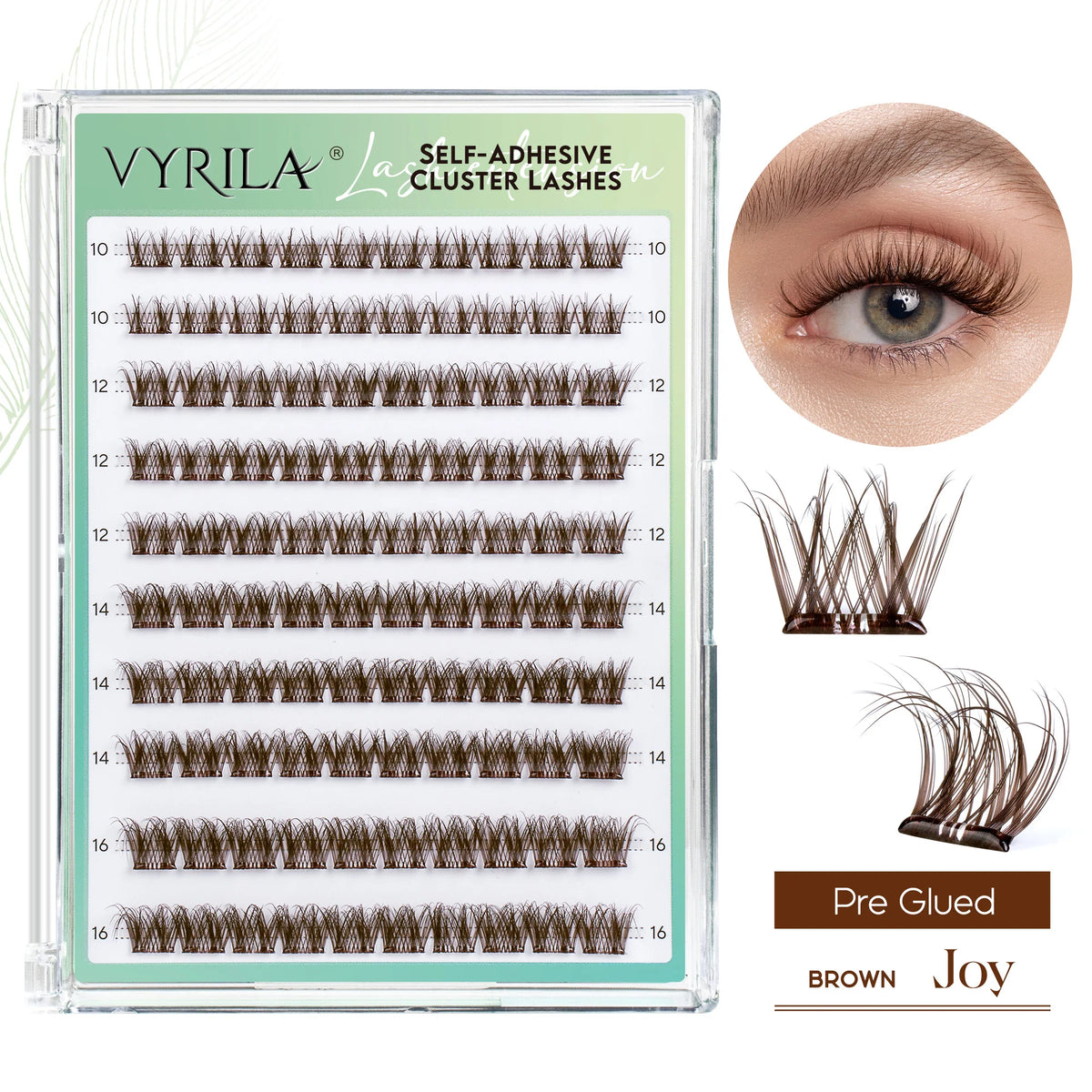 VYRILA Self Adhesive Cluster Eyelashes D Curl 10-16mm Pre-Glued Press-On Lashes