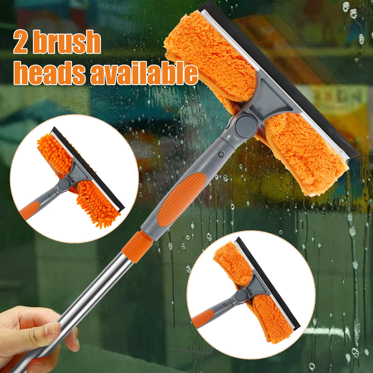 100-420CM Extended Window Cleaning Kit 2 in 1 Double Sided Glass Squeegee Cleaner Duster Mop 180° Swivel Window Cleaning Tools