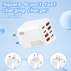 2026 New 240W Multi Port Charger Pd Smartphone Super Fast Charging 4usb-4type-C Charging Head EU US UK Adapter