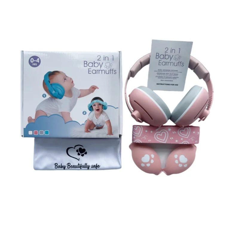Baby Noise-Reducing Earmuffs Adjustable 2-in-1 Mini Headset for Sleep & Airplane