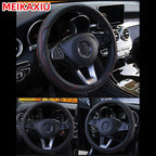 PU fiber leather embossed car has an inner ring steering wheel cover suitable for 14.5 - 15 inch round car decorations.