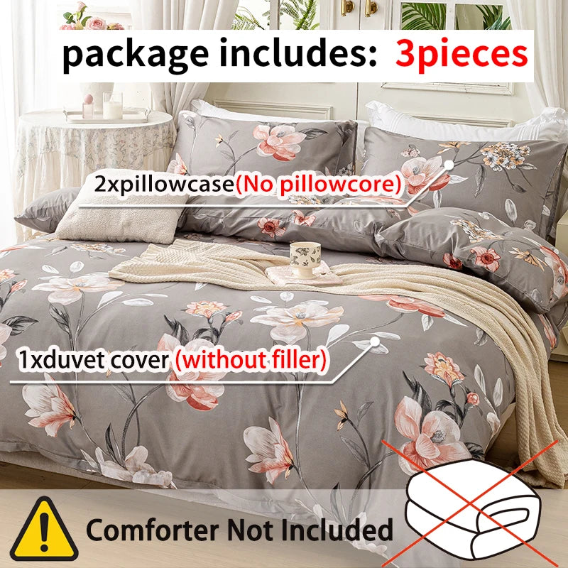 3pcs/set Leaf Floral Pattern Duvet Cover Set(1 Duvet Cover & 2 Pillowcase）Soft And Skin-Friendly Duvet Cover Bedding Set For
