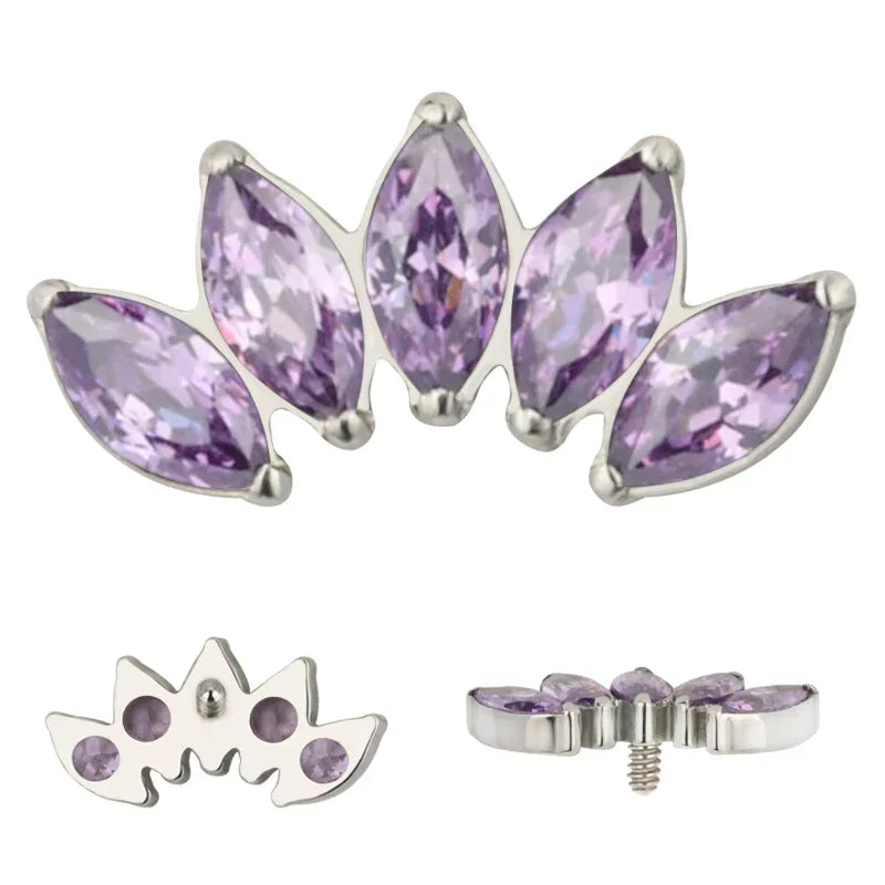 ASTM F136 Titanium EAR PIERC 5 Marquise Zircon Paved Top Threaded Labret Studs Tragus Pircing Earrings Lip studs Body Jewelry