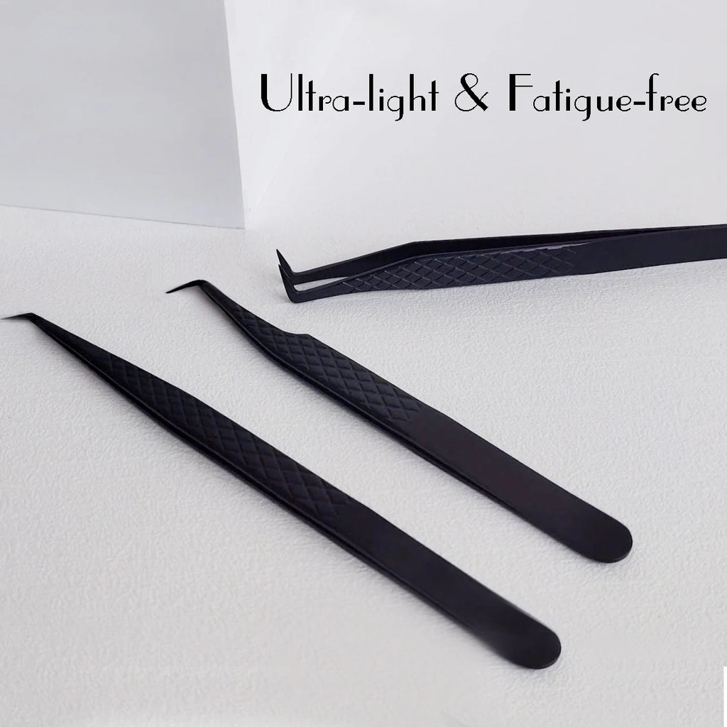 Fiber Tip False Lash Tweezers For Eyelash Extensions Black tweezer perfect close tip of tweezer for eyelashes