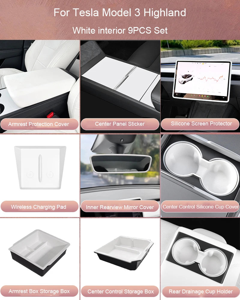 For Tesla Model 3 Highland 2024 Center Control Armrest Box Double-layer Storage TPE+ABS Center Control Layered Tray Container