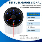 2"52mm Fuel Level Gauge with Flashing Alarm 0-190ohm 240-33ohm 10-180ohm 0-90ohm Oil Tank Meter 7 Color Backlight for Car Boat