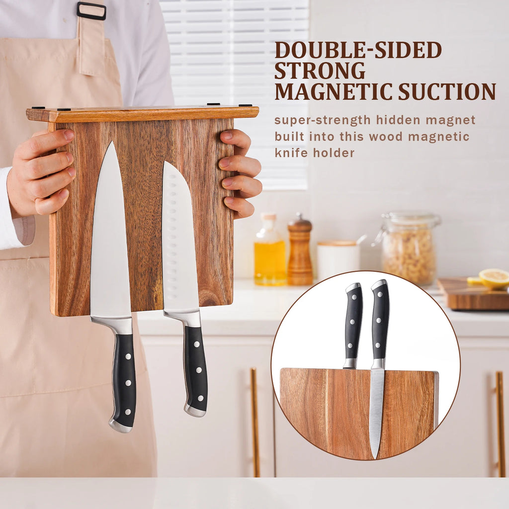 New Acacia Wood Home Kitchen Magnetic Knife Block Holder Rack Magnetic Stands with Strong Enhanced Magnets
