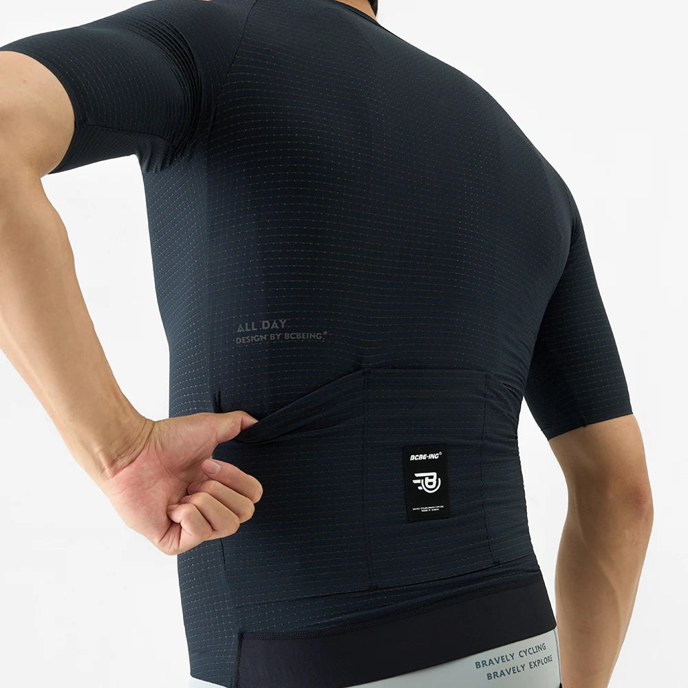 BCBE-ING Men's Aero Cycling Jersey Short Sleeve Lightweight Breathable Race Fit, Black/White