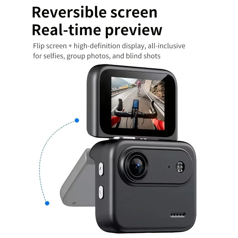 4K HD Thumb Action Camera with Flip Screen, 32GB, Wide-Angle, Anti-Shake, USB Charging