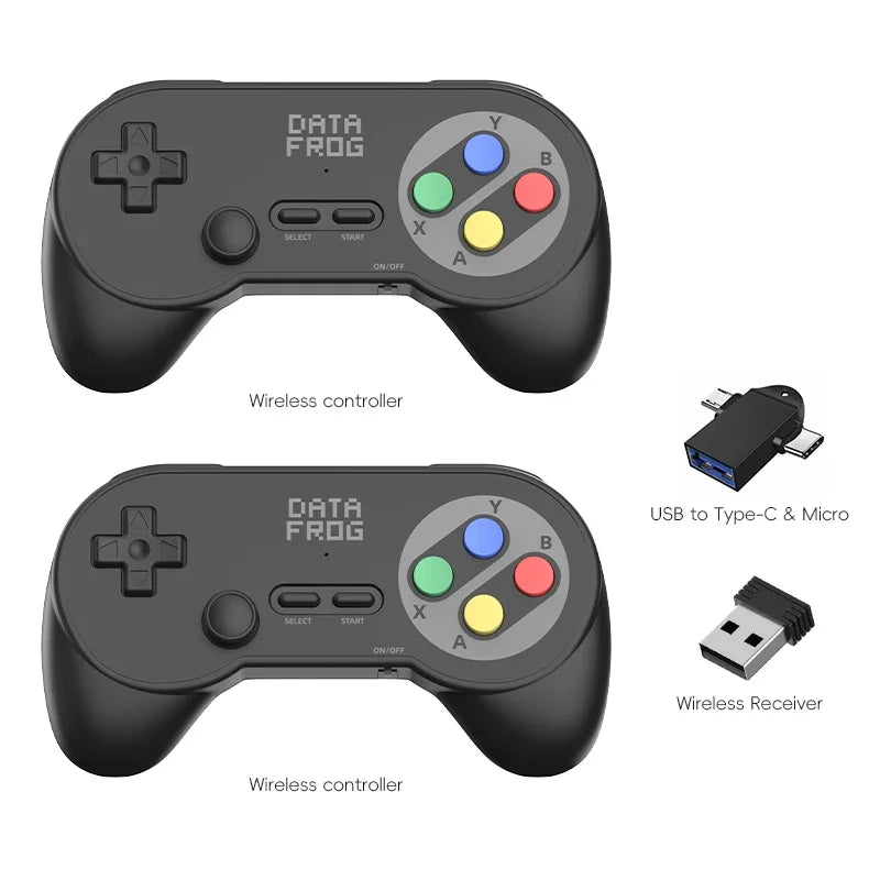 Data Frog PC07 Retro Wireless Gamepad with Dual Receiver, Classic Controller for PC DInput, Android, Arcade Emulators