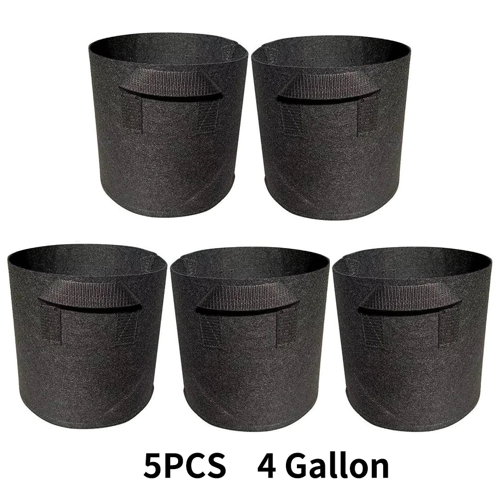 5 Pack Grow Bags, Garden Planting Nonwoven Fabric Pots with Reinforced Handle(3 Gallon，4 Gallon, 5 Gallon, 7 Gallon, 30 Gallon)