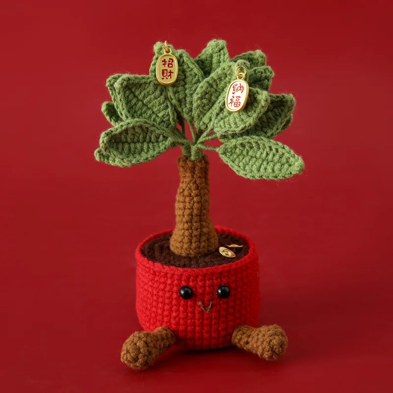 Creative Crocheted  Plants Potted Cute Kintted Plant  Pot Artificial Wheat Decoration Gift Artificial Flowers