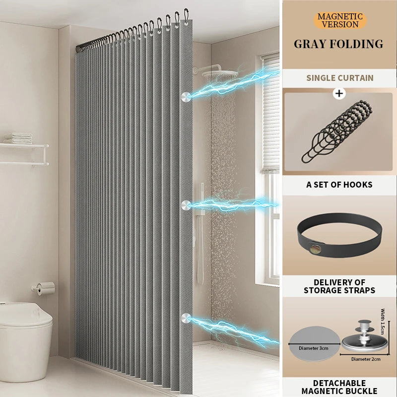 Fashionable Foldable Double-Sided Magnetic Shower Curtain Thick Fabric Home Decor Shower Partition Curtain for Bathroom Decor