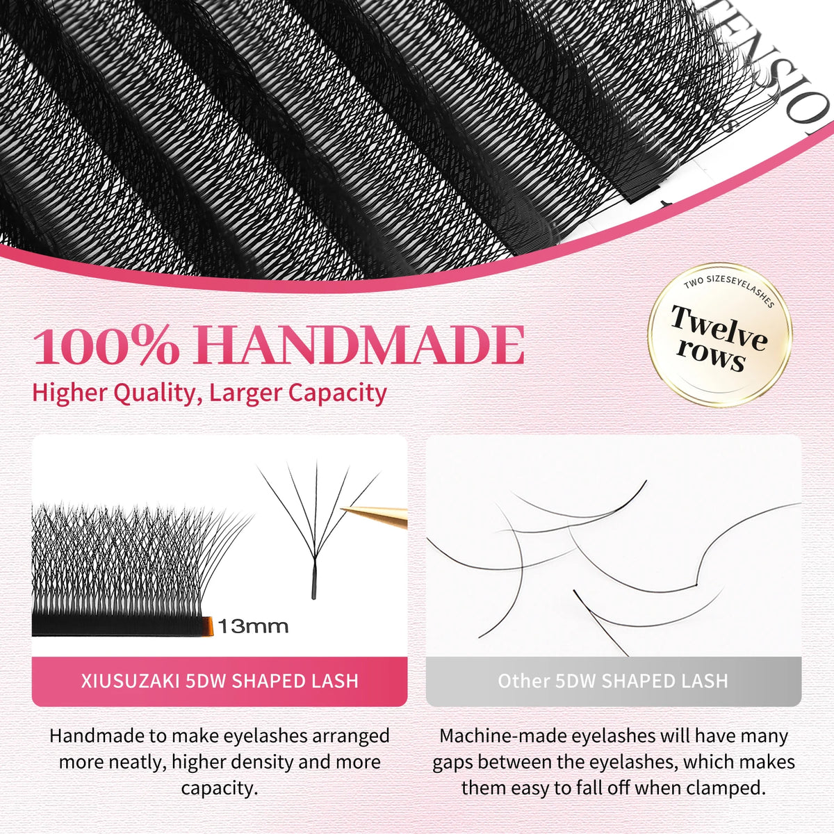 XIUSUZAKI 5 Trays/lot 5DW Lashes Extensions Matte Black W Shaped Premade Volume Fans False Eyelashes Extensions Makeup Tools