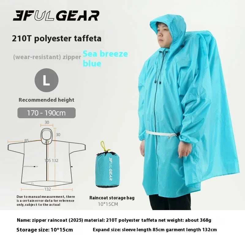 3F UL GEAR Ultralight Waterproof Rain Jacket Poncho PU5000 15D/210T Nylon Blue/Orange