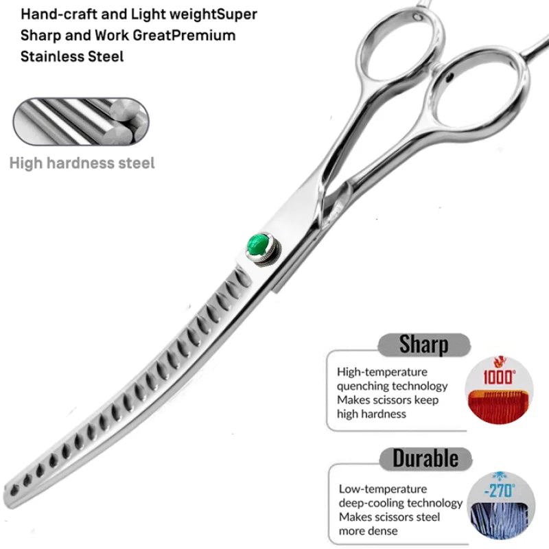 Wingsbro Dog Grooming Curved Thinning Scissors 7in Stainless Steel, 25/40/60 Teeth