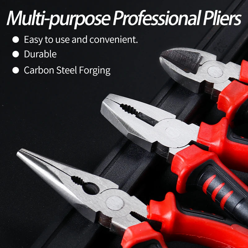 3-Piece Set of Wire Cutters, Diagonal Pliers, Needle-Nose Pliers, Industrial-Grade Premium Pliers, Made of Durable Chrome Vanadium Steel, Suitable for Cutting Wires, Tightening Screws, Etc