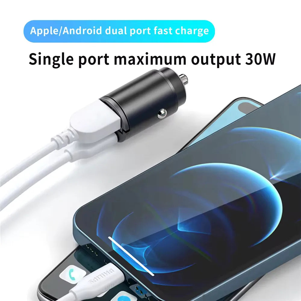 100W/200W QC3.0 PD Mini Car Charger 12-24V Lighter Fast Charging Car USB Type C Charger for Xiaomi Samsung iPhone Power