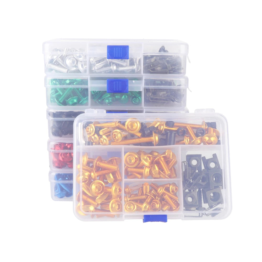 Motorcycle Fairing Screw Kit 177pcs Aluminum Windshield Cover Bolts Set, Blue